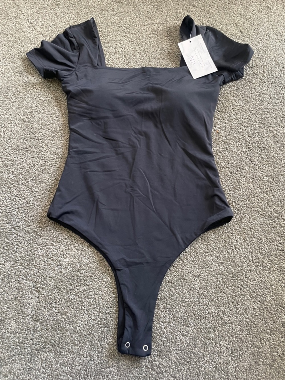 NWT KLASSY Network XS Square neck black bodysuit